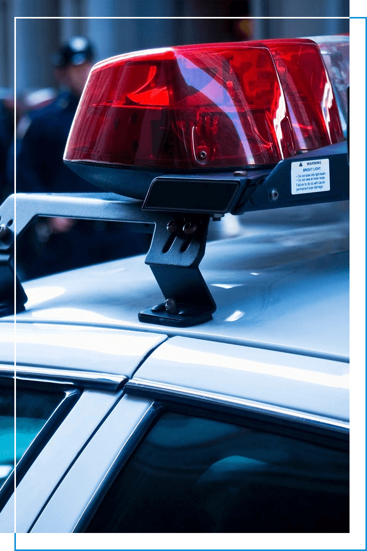 A close up of the top of a police car